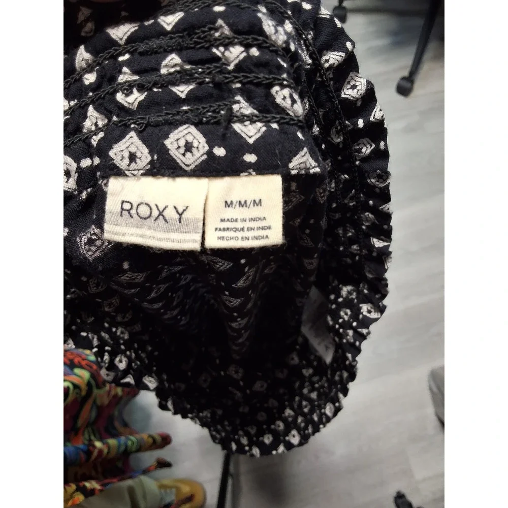 Roxy Womens Wide Leg Smocked Waist Boho Geometric‎ Print Viscose Pants Black M